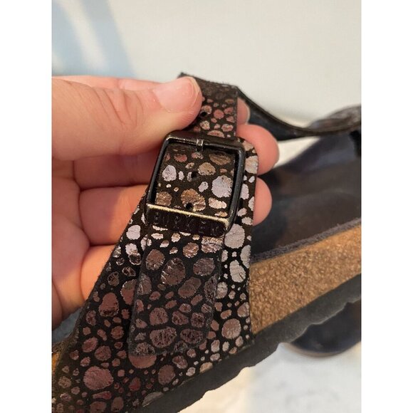 Birkenstock Gizeh Sandals Womens Size 37 Black Metallic Leather Comfort Shoes - Picture 2 of 5